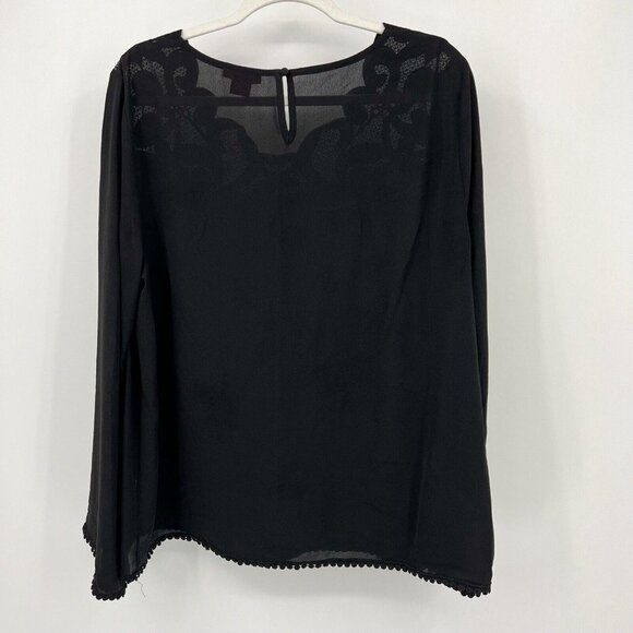 Sunny‎ Leigh Blouse XL Black Floral Embroidered Semi Sheer Boho Top Extra Large - Picture 2 of 11